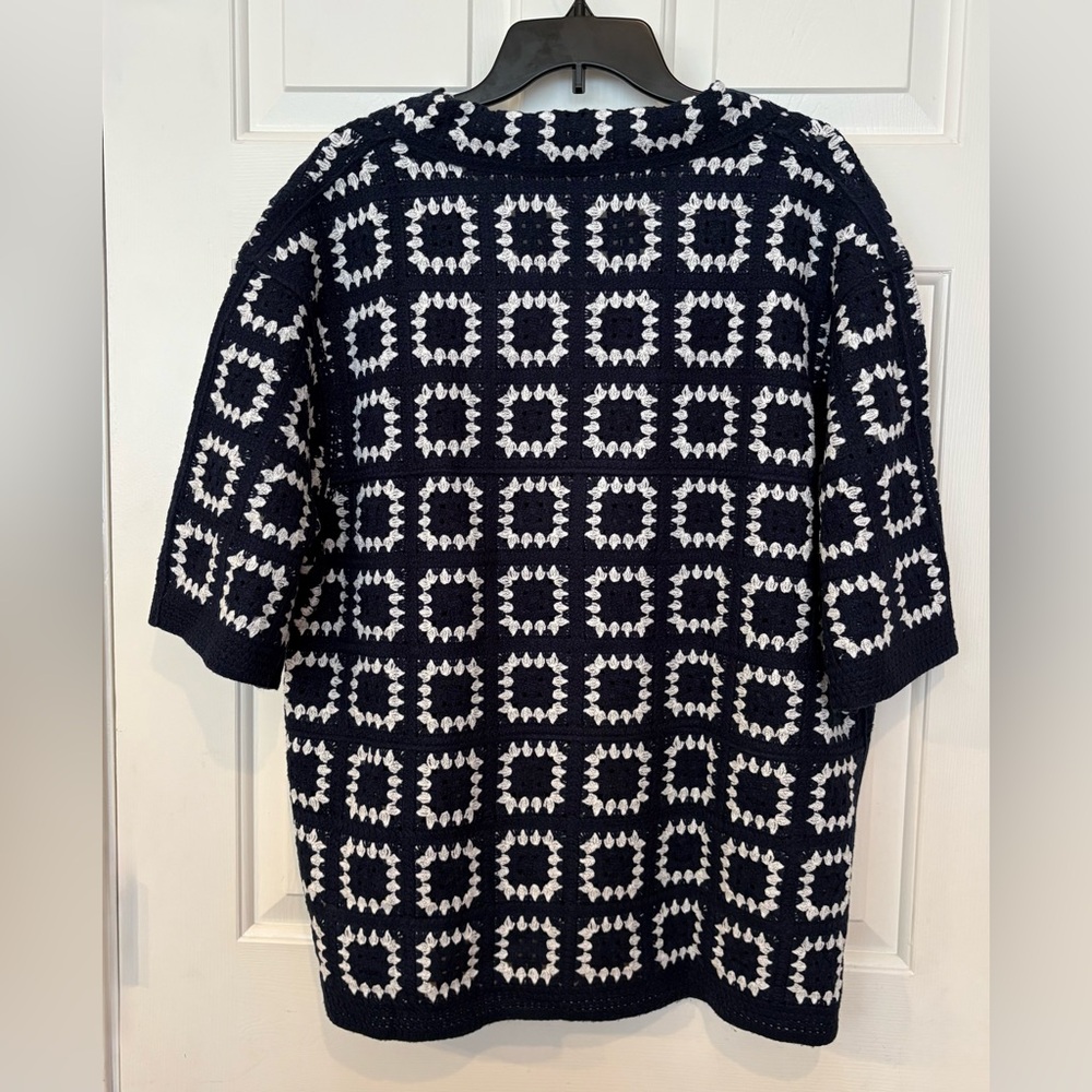 Sumwon Men's Boxy Fit Button Through Crochet Knit Shirt Granny Squares Black L* - Picture 3 of 3